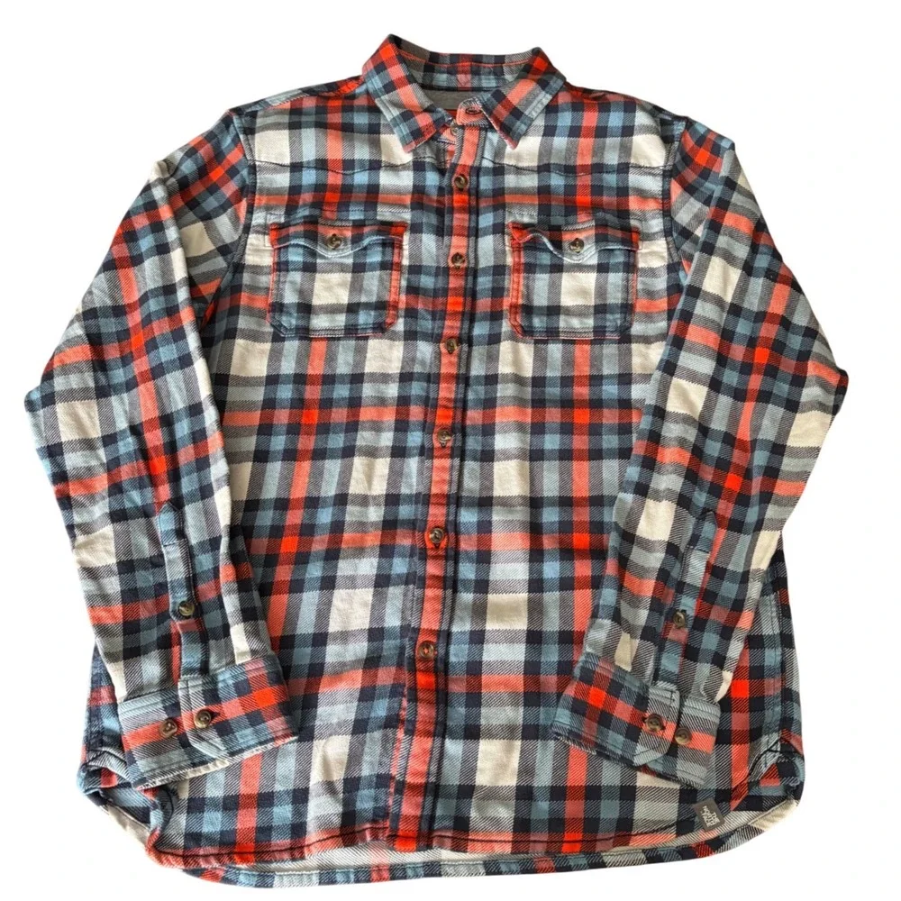The North Face | Mens Large Plaid Flannel Button Down Shirt | Orange Blue